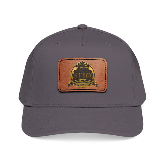 Leather Patch Baseball Cap — Vintage Outdoor Logo Mid-Profile Hat