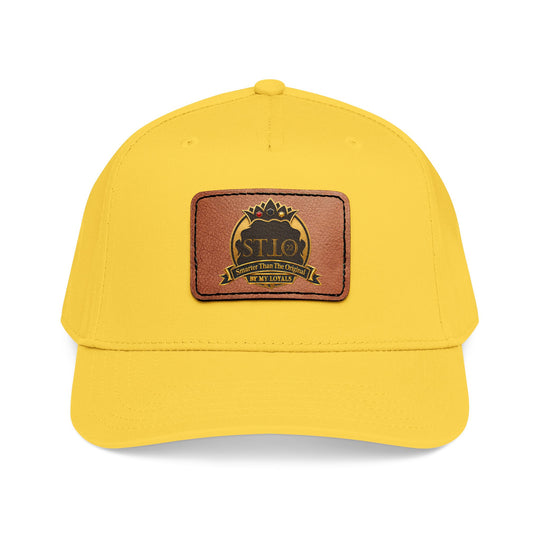 Leather Patch Baseball Cap — Vintage Outdoor Logo Mid-Profile Hat