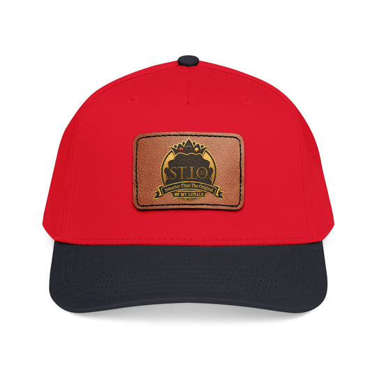 Leather Patch Baseball Cap — Vintage Outdoor Logo Mid-Profile Hat