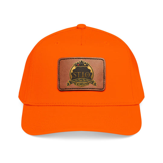 Leather Patch Baseball Cap — Vintage Outdoor Logo Mid-Profile Hat