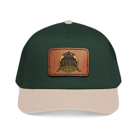 Leather Patch Baseball Cap — Vintage Outdoor Logo Mid-Profile Hat