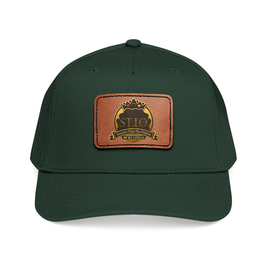 Leather Patch Baseball Cap — Vintage Outdoor Logo Mid-Profile Hat
