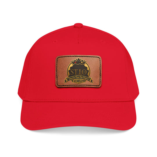 Leather Patch Baseball Cap — Vintage Outdoor Logo Mid-Profile Hat