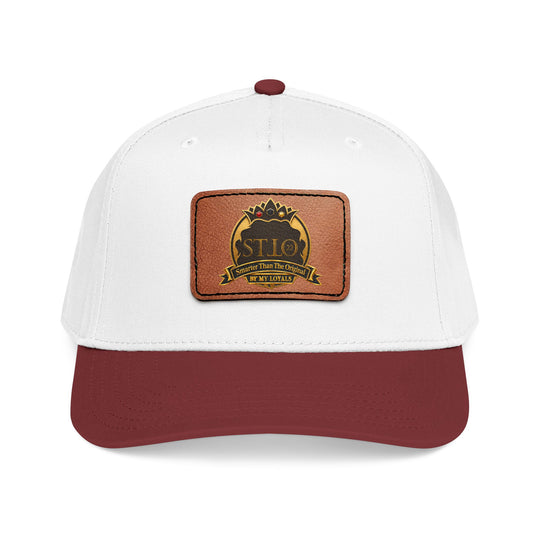 Leather Patch Baseball Cap — Vintage Outdoor Logo Mid-Profile Hat