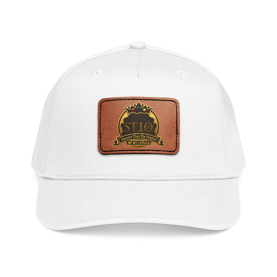 Leather Patch Baseball Cap — Vintage Outdoor Logo Mid-Profile Hat