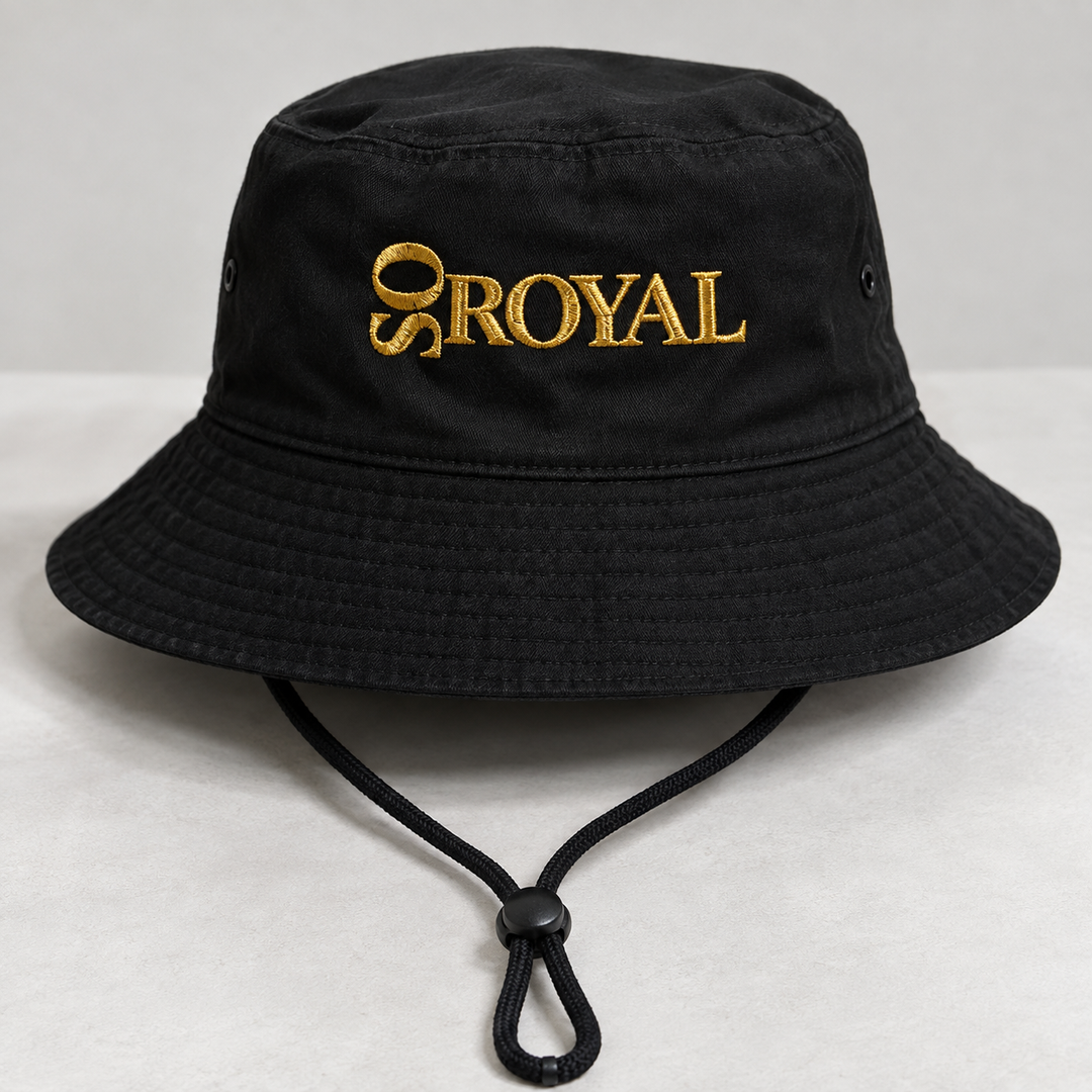 Wide Brim Bucket Hat — "SO ROYAL" Embroidered Outdoor Sun Hat (Unisex, Fishing & Festival Cap)