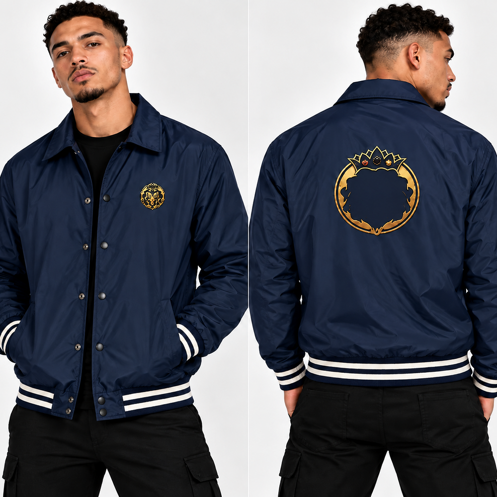Varsity Jacket with Gold Floral Crest — Retro Collegiate Bomber