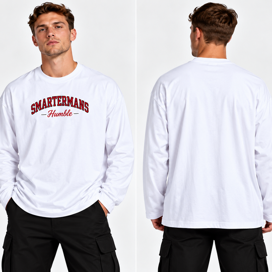 Smartermans Humble Long Sleeve Tee — Retro Collegiate Chest Logo