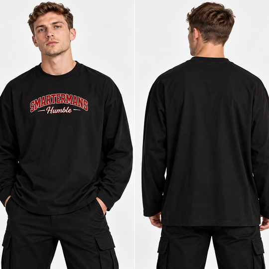 Smartermans Humble Long Sleeve Tee — Retro Collegiate Chest Logo