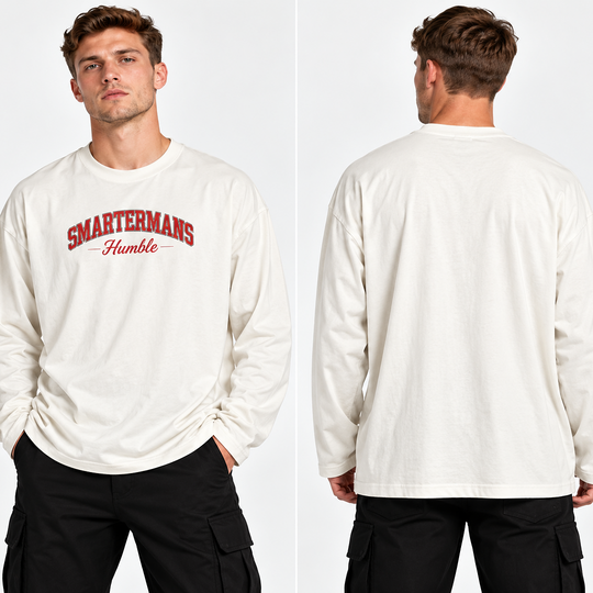 Smartermans Humble Long Sleeve Tee — Retro Collegiate Chest Logo