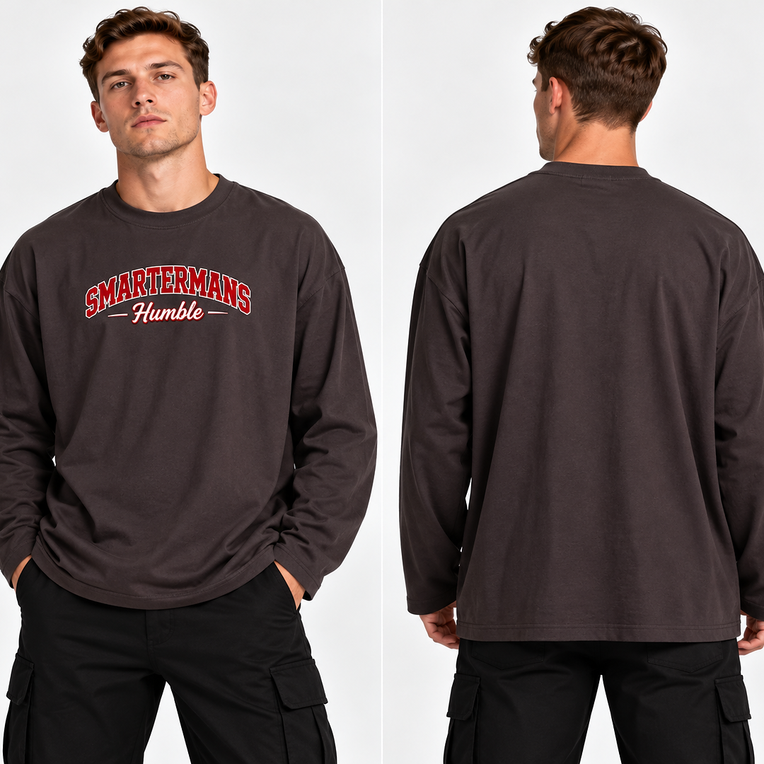 Smartermans Humble Long Sleeve Tee — Retro Collegiate Chest Logo