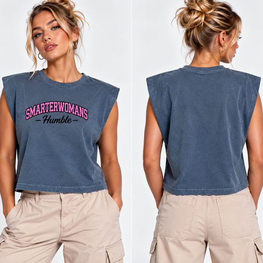 Smarter Woman Humble Muscle Tee — Women's Cropped Tank Top with Retro Pink Script