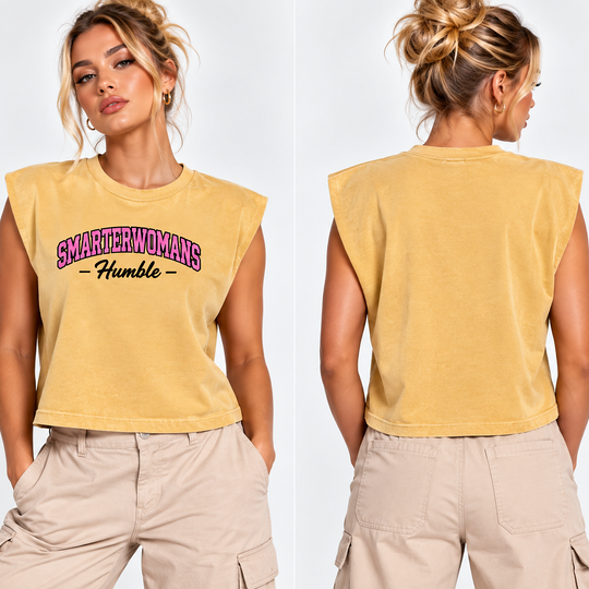 Smarter Woman Humble Muscle Tee — Women's Cropped Tank Top with Retro Pink Script