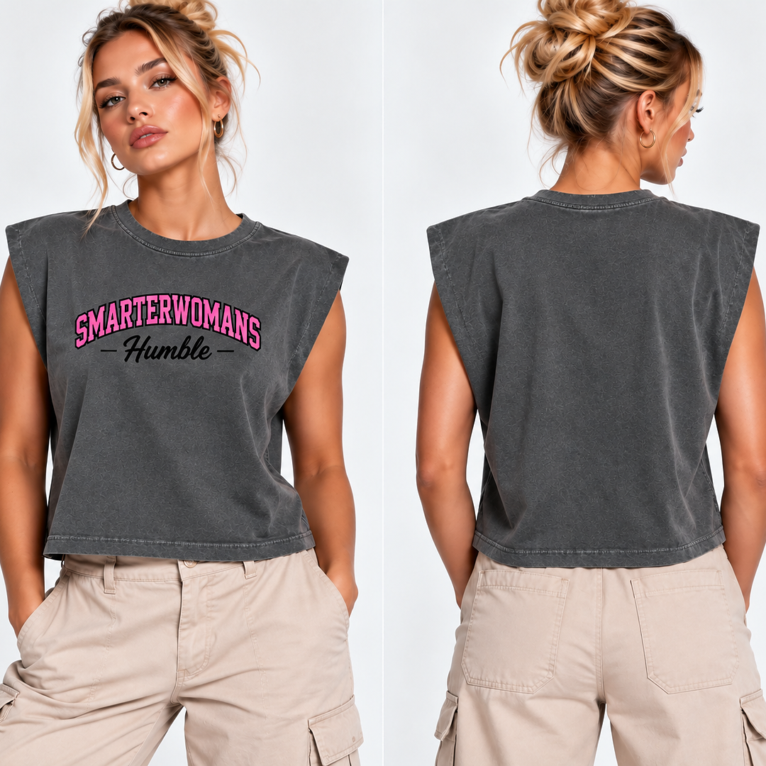 Smarter Woman Humble Muscle Tee — Women's Cropped Tank Top with Retro Pink Script