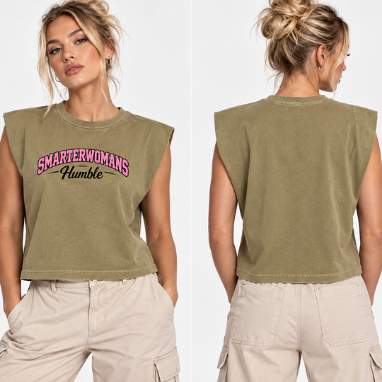 Smarter Woman Humble Muscle Tee — Women's Cropped Tank Top with Retro Pink Script