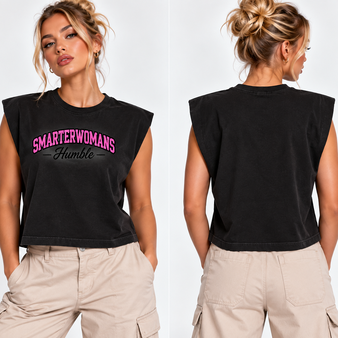 Smarter Woman Humble Muscle Tee — Women's Cropped Tank Top with Retro Pink Script