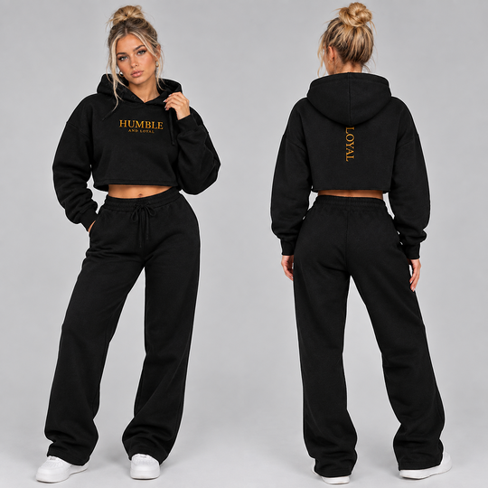 Cropped Hoodie — "Humble and Loyal" Gold-Text Cropped Hoodie