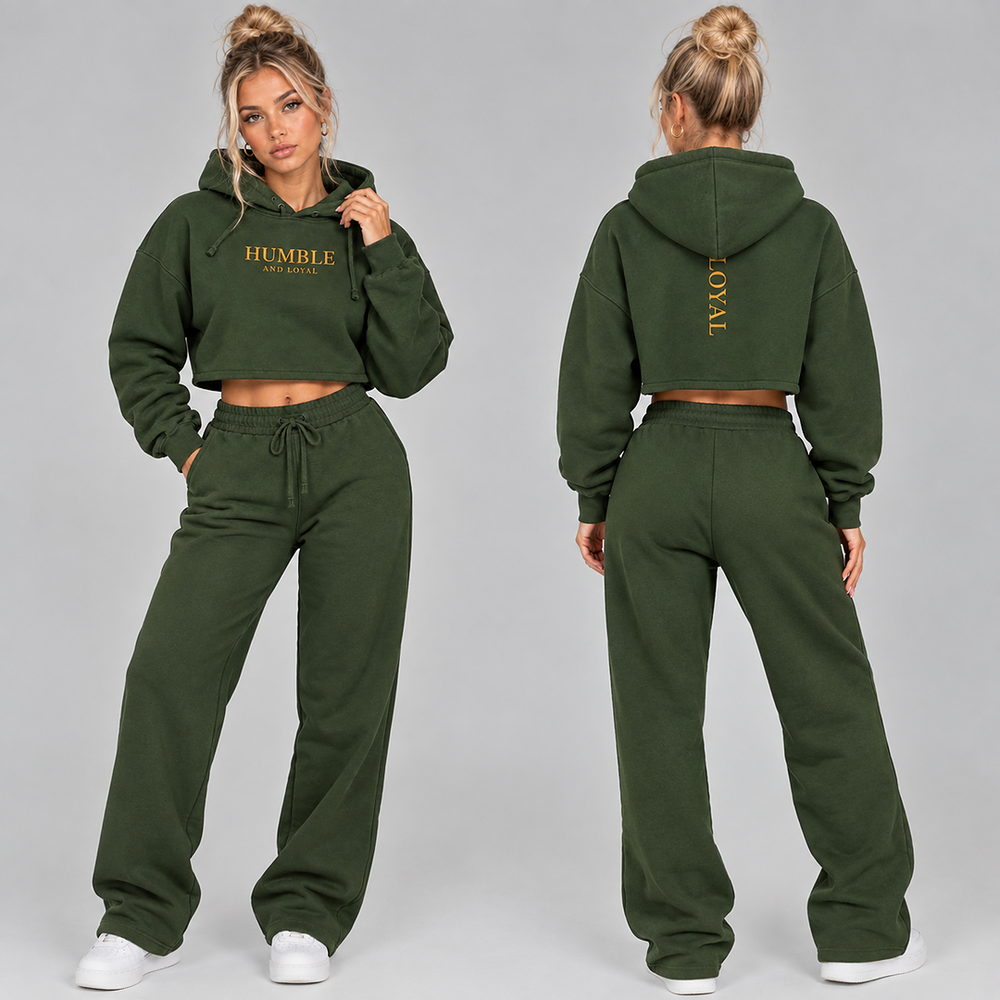 Cropped Hoodie — "Humble and Loyal" Gold-Text Cropped Hoodie