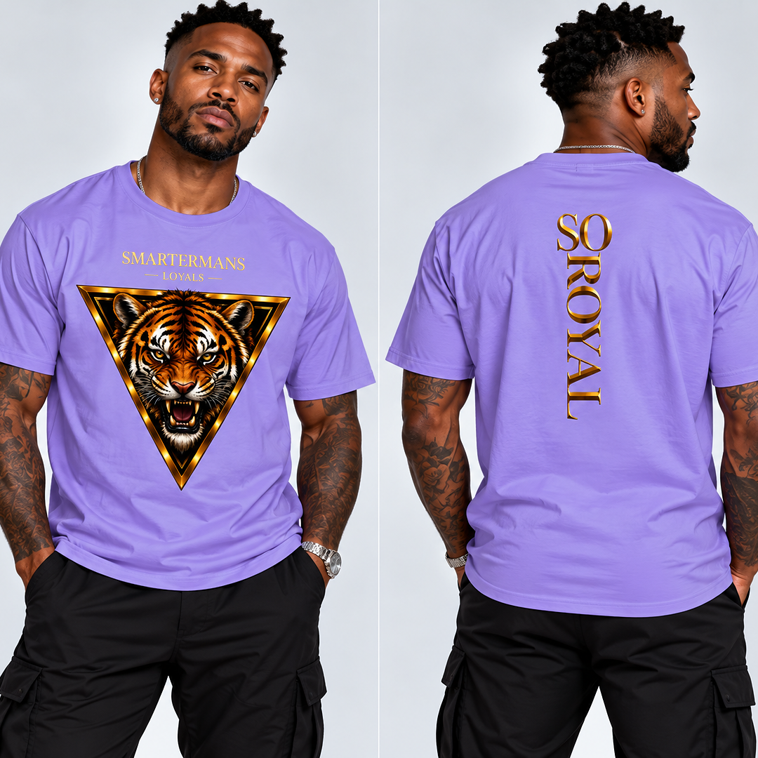 Tiger Triangle Graphic Tee — "Smartermans" Front & "So Royal" Back
