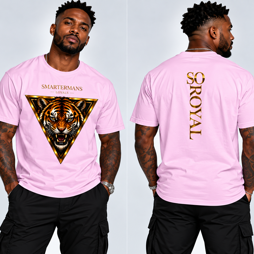 Tiger Triangle Graphic Tee — "Smartermans" Front & "So Royal" Back
