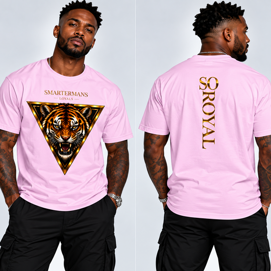 Tiger Triangle Graphic Tee — "Smartermans" Front & "So Royal" Back