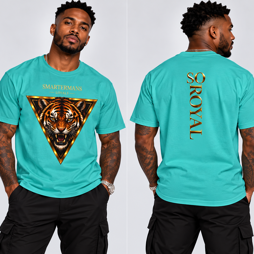 Tiger Triangle Graphic Tee — "Smartermans" Front & "So Royal" Back
