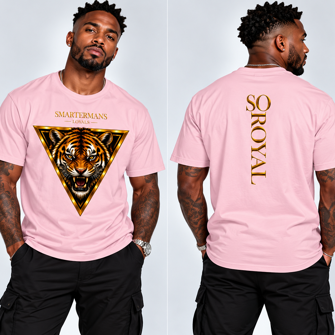 Tiger Triangle Graphic Tee — "Smartermans" Front & "So Royal" Back