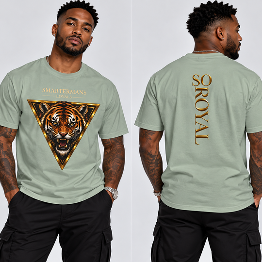 Tiger Triangle Graphic Tee — "Smartermans" Front & "So Royal" Back