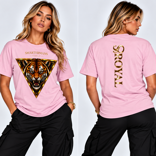 Tiger Triangle Graphic Tee — "Smartermans" Front & "So Royal" Back