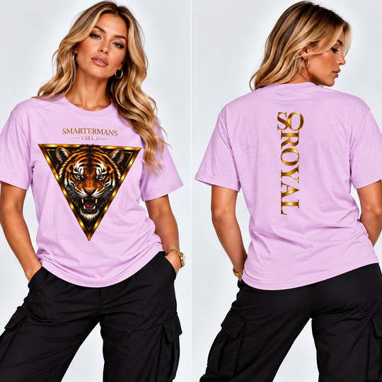 Tiger Triangle Graphic Tee — "Smartermans" Front & "So Royal" Back
