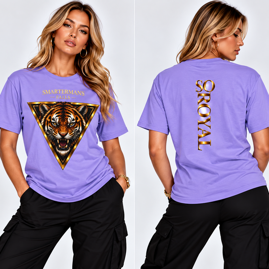 Tiger Triangle Graphic Tee — "Smartermans" Front & "So Royal" Back