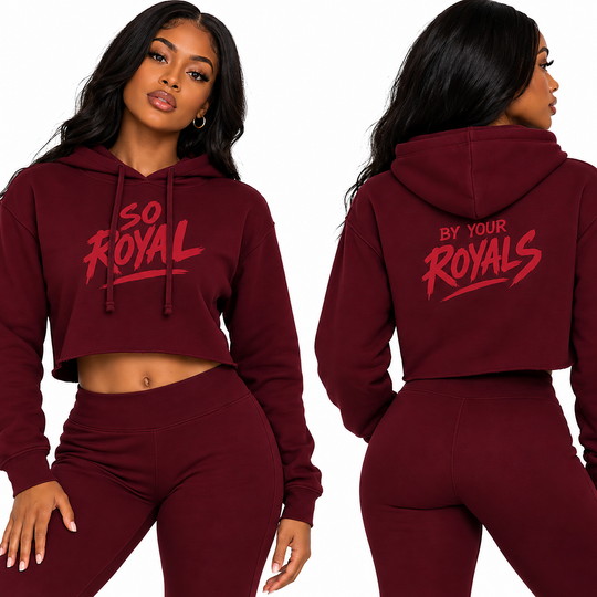 By Your Royals Crop Hoodie — Women's Raw Edge Sueded Sweatshirt