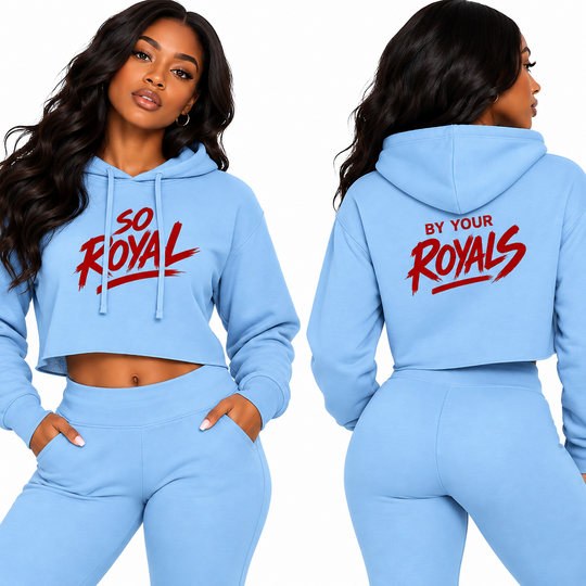 By Your Royals Crop Hoodie — Women's Raw Edge Sueded Sweatshirt