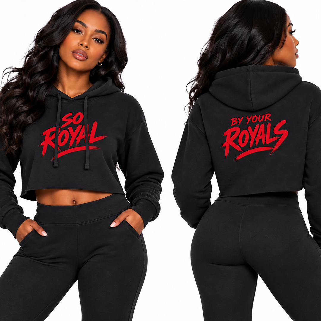 By Your Royals Crop Hoodie — Women's Raw Edge Sueded Sweatshirt