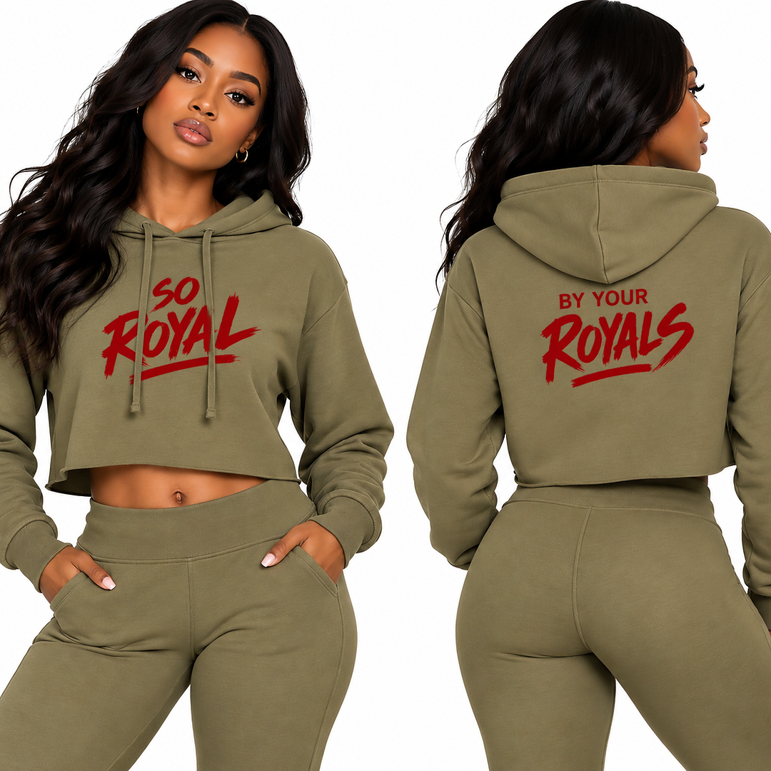 By Your Royals Crop Hoodie — Women's Raw Edge Sueded Sweatshirt