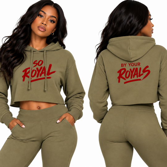 By Your Royals Crop Hoodie — Women's Raw Edge Sueded Sweatshirt