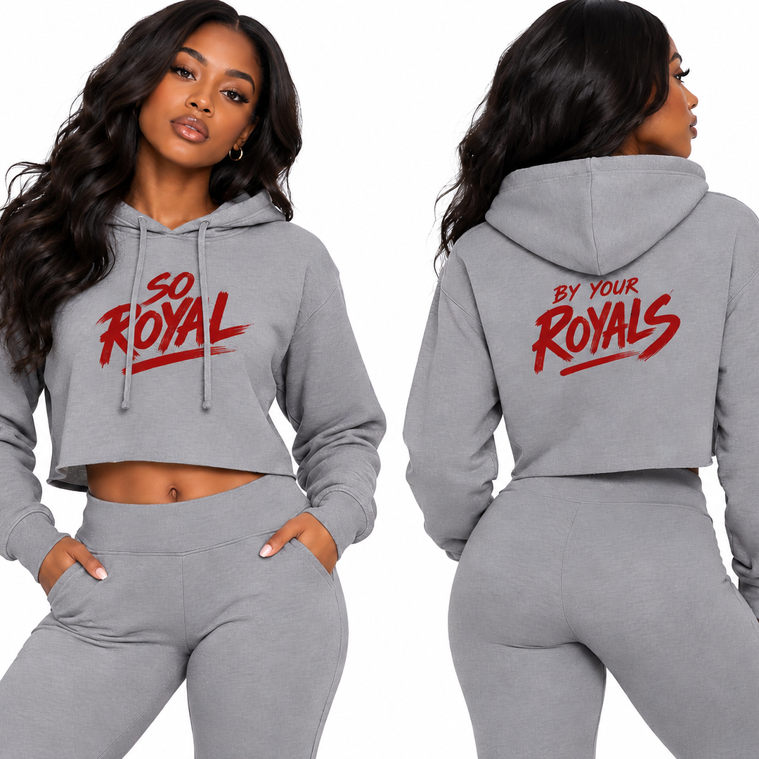 By Your Royals Crop Hoodie — Women's Raw Edge Sueded Sweatshirt