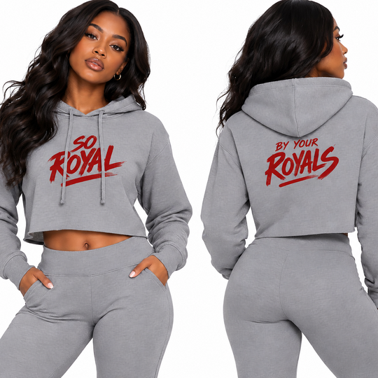 By Your Royals Crop Hoodie — Women's Raw Edge Sueded Sweatshirt