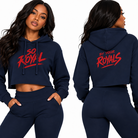 By Your Royals Crop Hoodie — Women's Raw Edge Sueded Sweatshirt