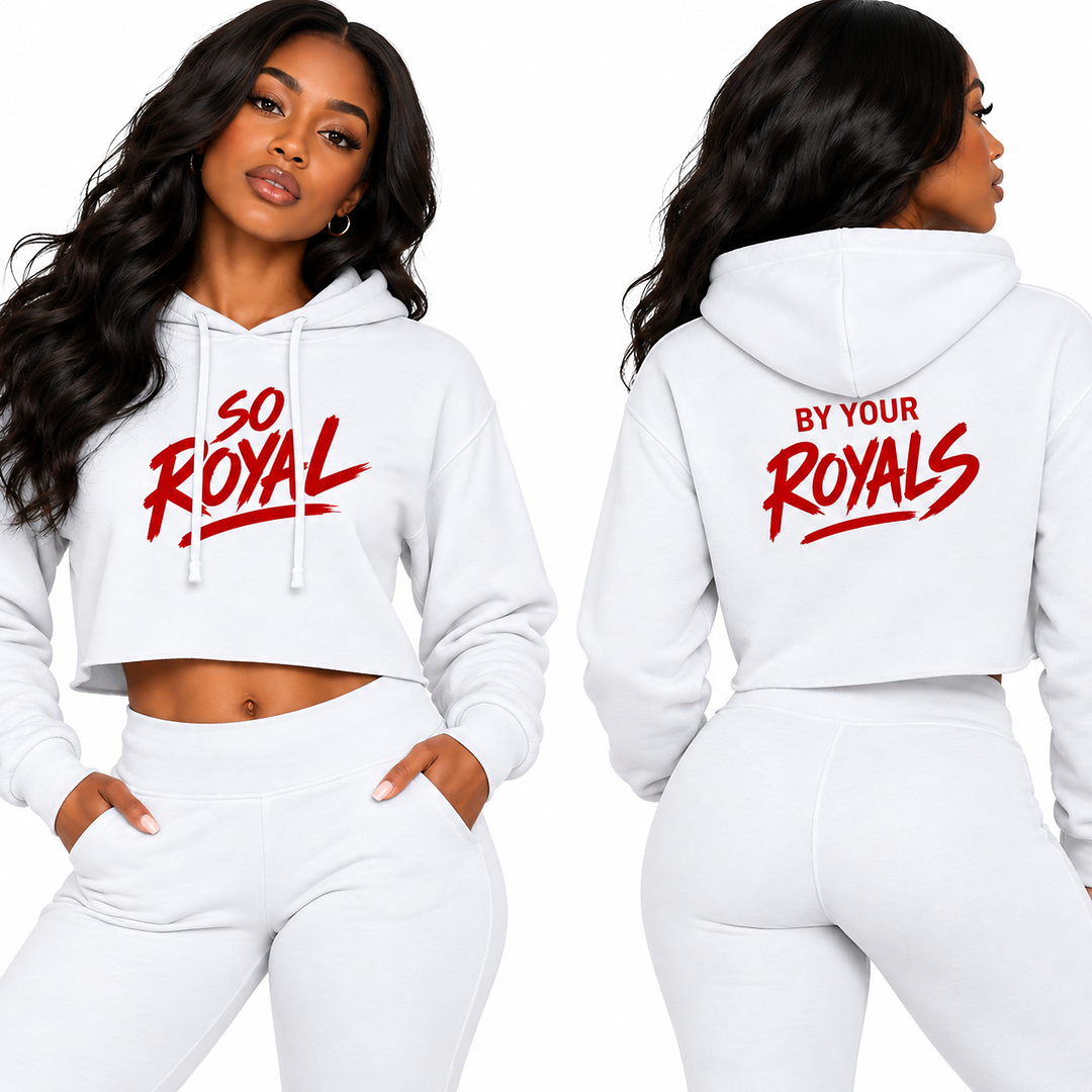 By Your Royals Crop Hoodie — Women's Raw Edge Sueded Sweatshirt