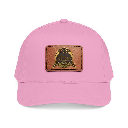Leather Patch Baseball Cap — Vintage Outdoor Logo Mid-Profile Hat