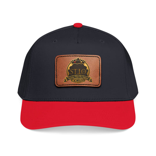 Leather Patch Baseball Cap — Vintage Outdoor Logo Mid-Profile Hat