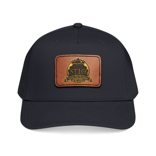 Leather Patch Baseball Cap — Vintage Outdoor Logo Mid-Profile Hat