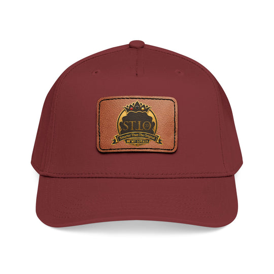Leather Patch Baseball Cap — Vintage Outdoor Logo Mid-Profile Hat