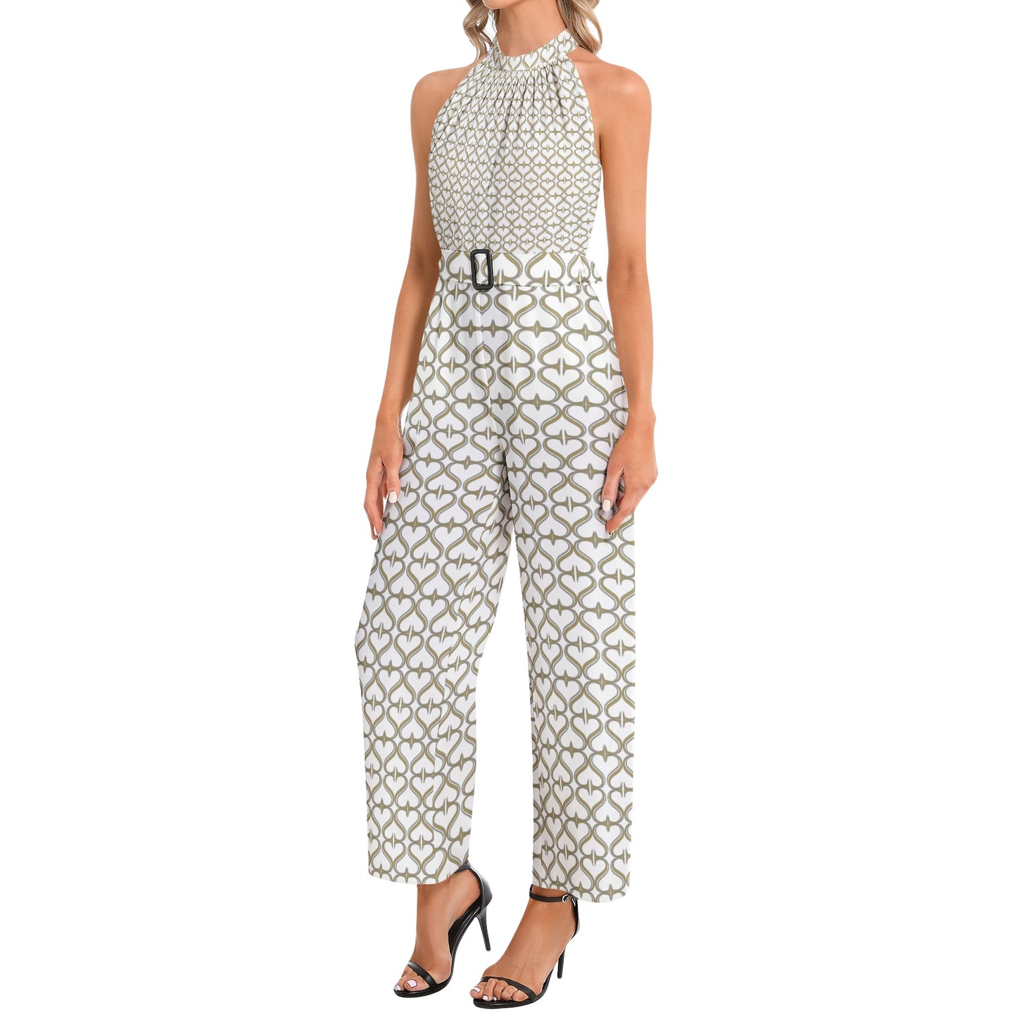 Halter Neck Buckle Belted Jumpsuit