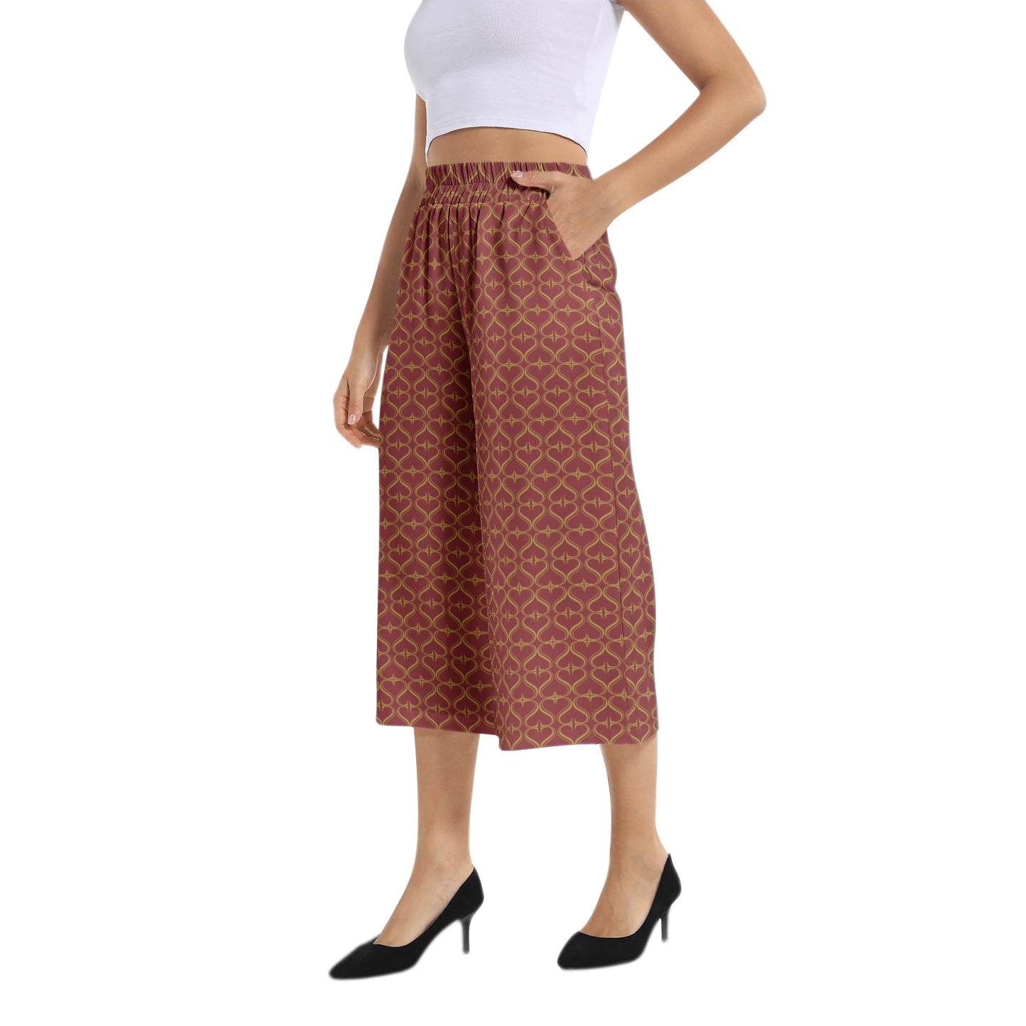 Elastic Waist Capris Wide Leg Pant